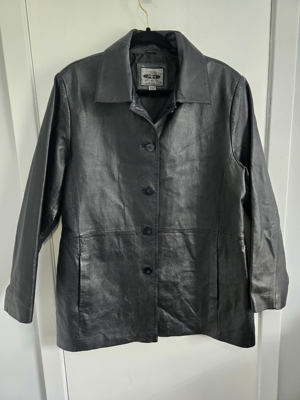 Women’s Black Leather Button-Front Jacket -